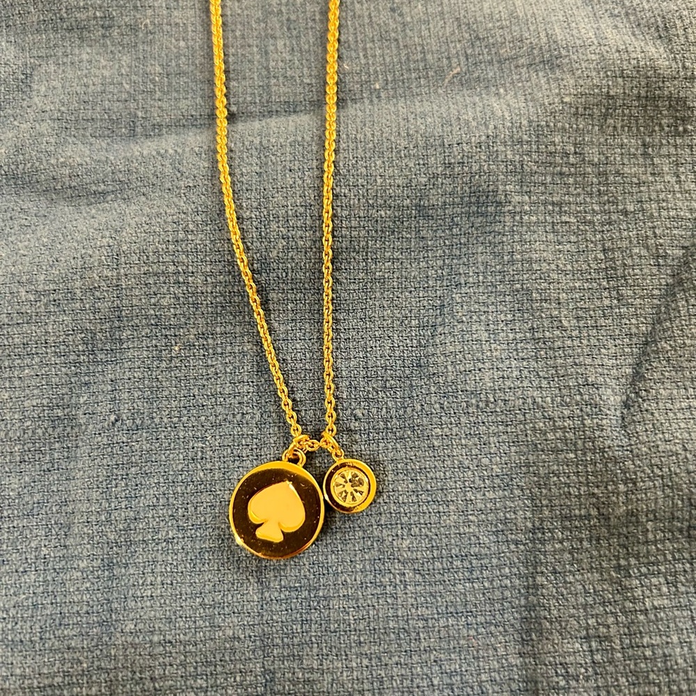Kate Spade Spot The Spade Pendant Necklace 2 Charms Gold-Plate Pink Enamel Bezel